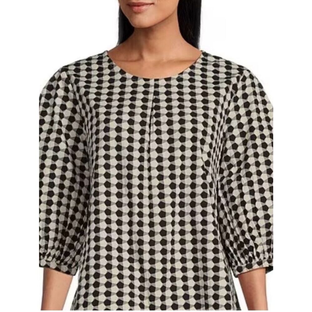 Bryn Walker Lucinda Organic Cotton Poplin Checkered Print Hi-Low Hem XS Artsy